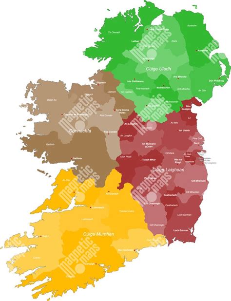 Mapa Írska s vyznačenými regiónmi pre prácu opatrovateľky