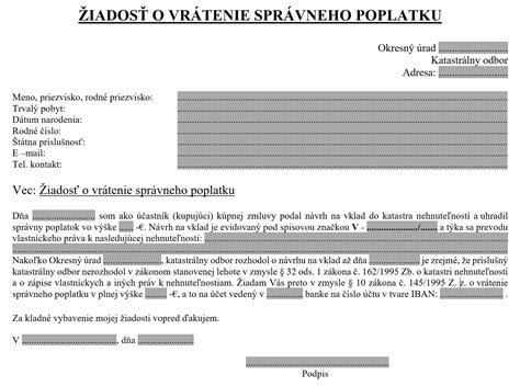 Vzor žiadosti o vrátenie správneho poplatku