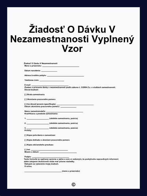 Formulár žiadosti o dávku v nezamestnanosti