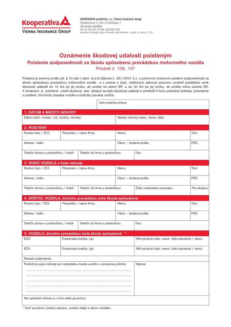 Formulár: Oznámenie poistnej udalosti