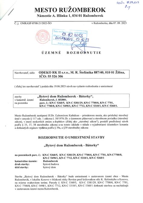 Zoznam požadovaných dokumentov pre územné rozhodnutie