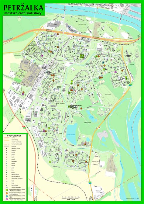Mapa Petržalky s vyznačenými miestami sociálnych služieb