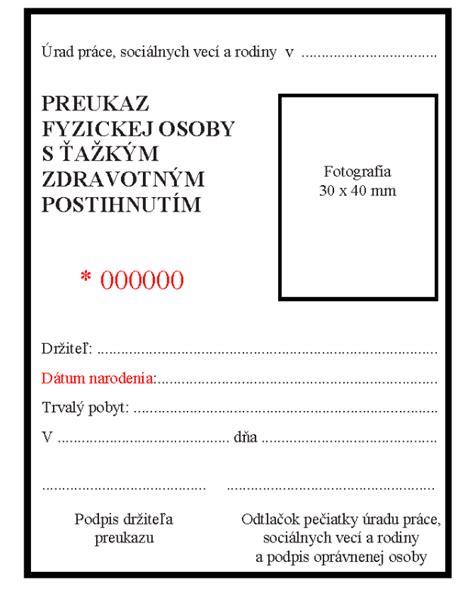 Ukážka vzorového preukazu ZŤP
