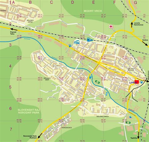 Mapa Spišskej Novej Vsi s vyznačenými úradmi