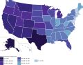 Mapa priemerných nákladov na starostlivosť o deti v USA podľa štátov
