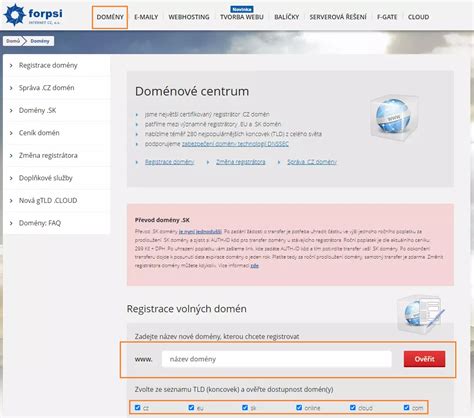 Screenshot: Administrácia domény u registrátora