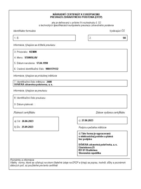 Náhradný certifikát k európskemu preukazu