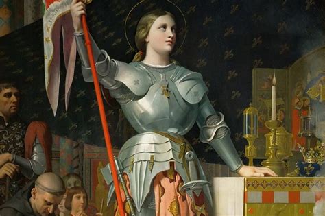 Johanka z Arcu na koni s vlajkou