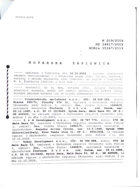 Notárska zápisnica o rozšírení BSM