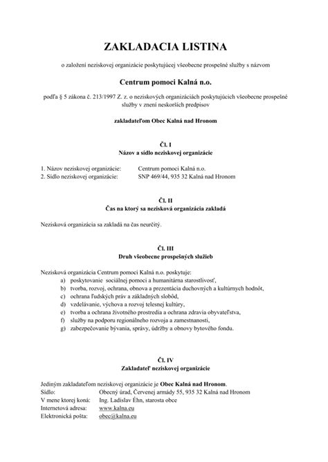 Zakladacia listina spolku pre opatrovanie detí z roku 1893