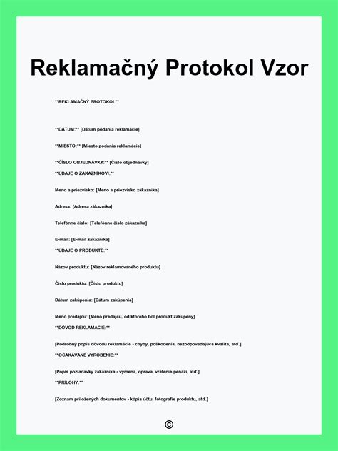 Vzorový reklamačný protokol