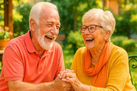 Ilustrácia páru seniorov, ktorí sa smejú