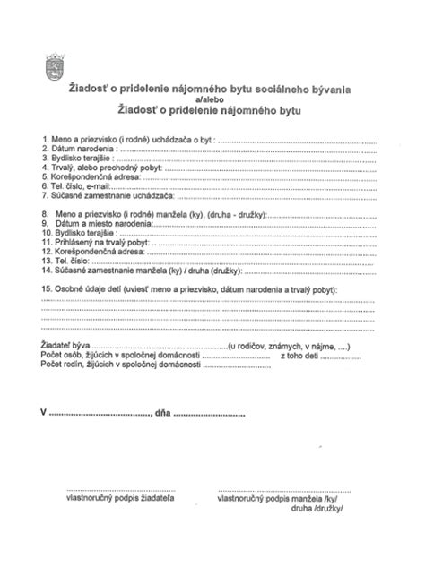 Zoznam kritérií pre pridelenie sociálneho bytu