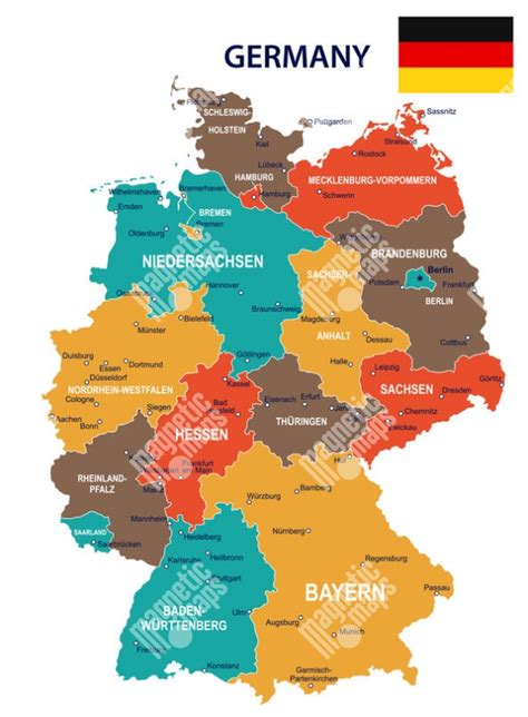 Mapa Nemecka s vyznačenými imigračnými úradmi