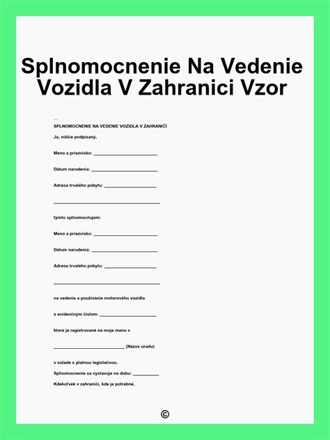 Splnomocnenie na vedenie vozidla v zahraničí