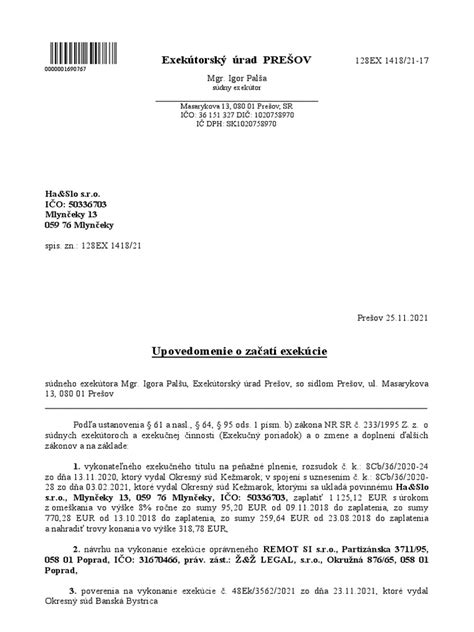 Dôležité dokumenty pri začatí exekúcie