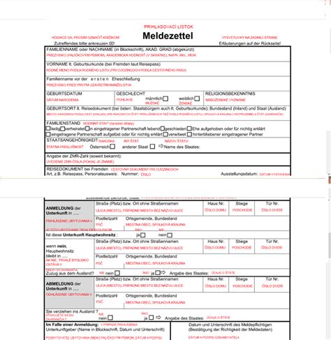 Formulár Meldezettel v Rakúsku