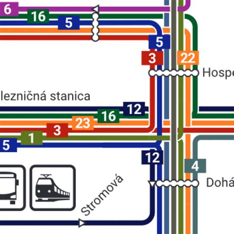 Mapa liniek mestskej hromadnej dopravy Piešťany