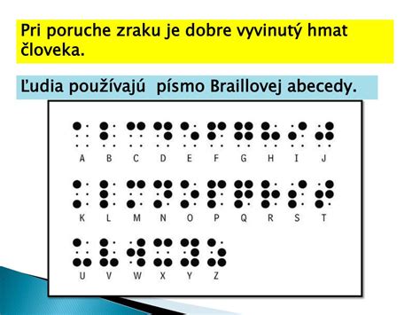 Ilustrácia symbolov Braillovej abecedy a hmatových prvkov