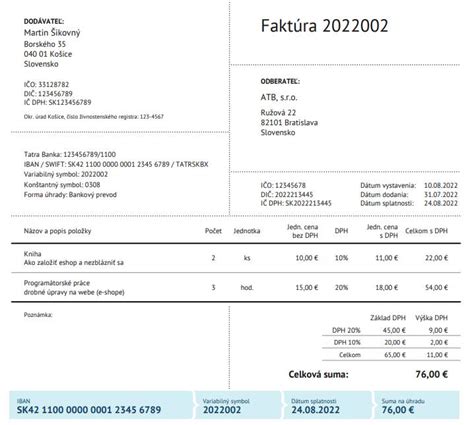 Príklad faktúry