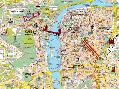Mapa Prahy s vyznačenými turistickými atrakciami pre zrakovo postihnutých
