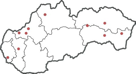 Mapa pôsobnosti Arcidiecéznej charity Košice na východnom Slovensku