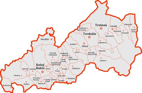 Mapa Oravy s vyznačenými zariadeniami sociálnych služieb