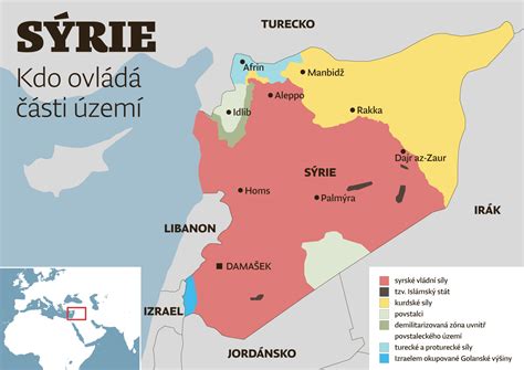 Mapa Sýrie so zobrazením regiónov postihnutých konfliktom