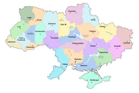 Mapa Ukrajiny s vyznačenými oblasťami konfliktu a úteku