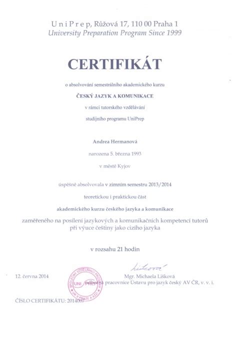 Certifikát o absolvovaní akreditovaného kurzu opatrovania detí