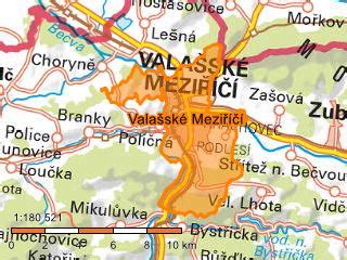Mapa Valašského Meziříčí a okolia