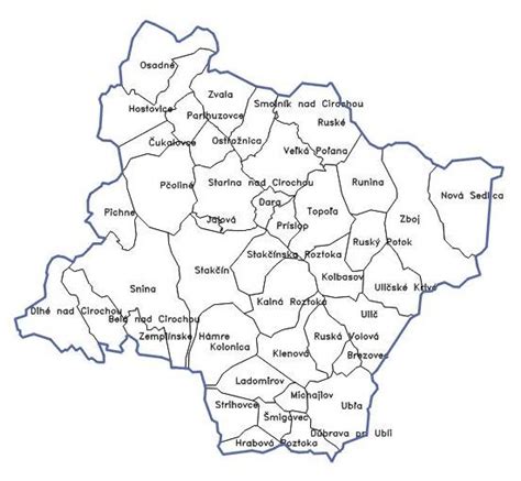 Mapa okresu Snina s vyznačenými zariadeniami pre seniorov