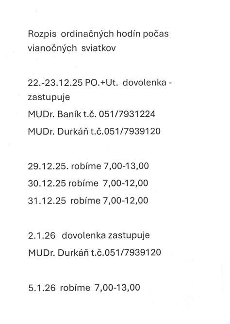 Schéma ordinačných hodín ambulancií v regióne