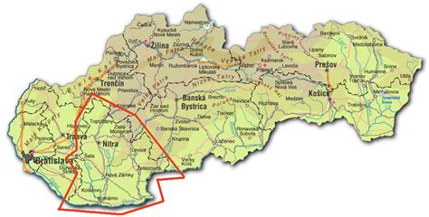 Mapa Nitrianskeho kraja s vyznačenými miestami prenájmu