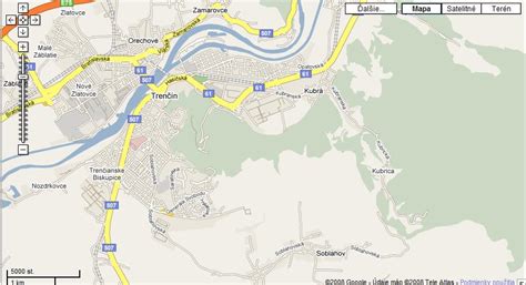 Mapa okolia Trenčína s vyznačenými ubytovacími zariadeniami
