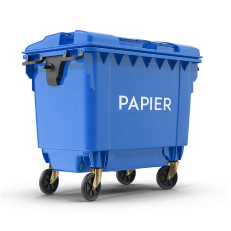 Modrý kontajner na papier s piktogramom