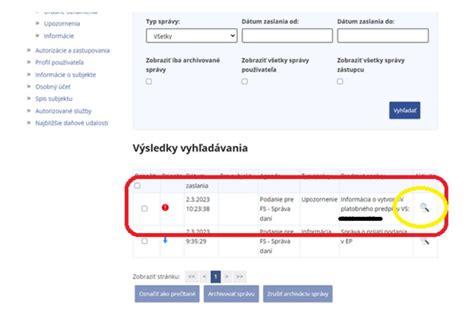 Screenshot portálu finančnej správy s možnosťou elektronického podania