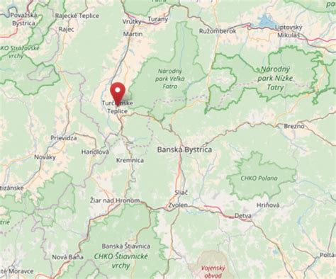Mapa Turčianskych Teplíc a okolia s vyznačenými penziónmi