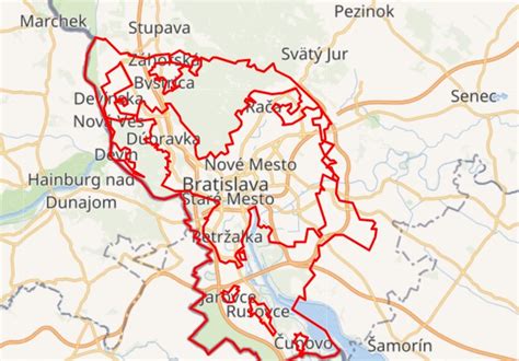 Mapa Bratislavy s vyznačenými daňovými pásmami