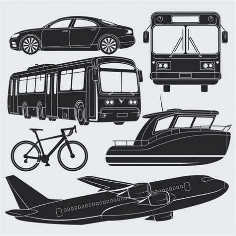 Ikony zobrazujúce rôzne druhy dopravy - auto, autobus, vlak, bicykel