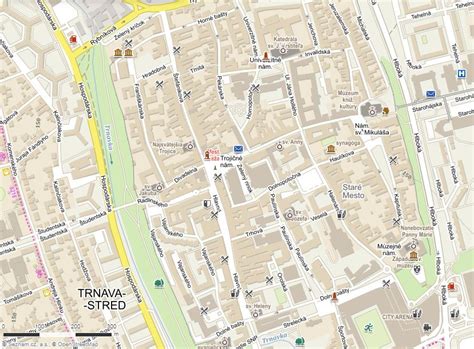 Mapa Trnavy s vyznačenou ulicou Vansovej