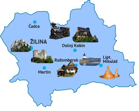 mapa Žilinského kraja s vyznačenými oblasťami Orava a Liptov
