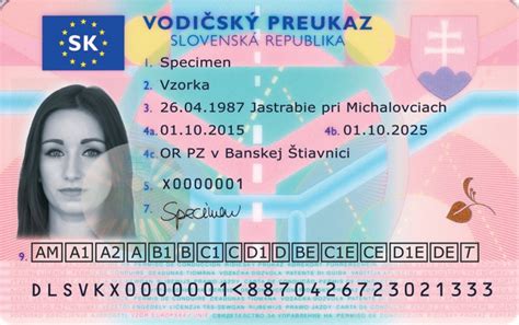 Vzor vodičského preukazu s vysvetlením kódov