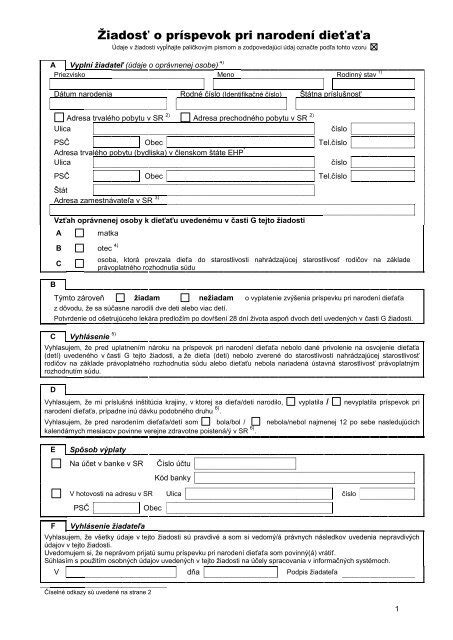 Dokumenty pre príspevok pri narodení dieťaťa