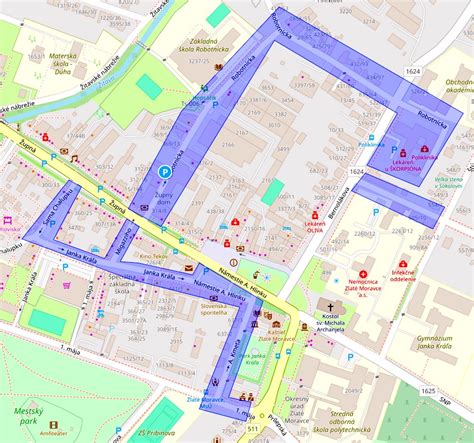 Mapa mesta Zlaté Moravce s vyznačením ulice Mojmírova