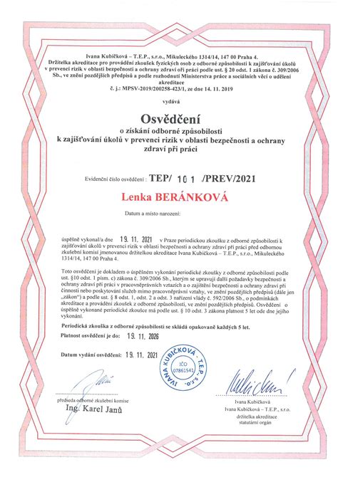 Certifikát BOZP