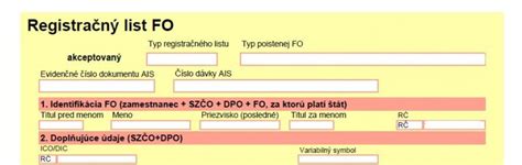Príklad vyplneného registračného listu FO - prihláška