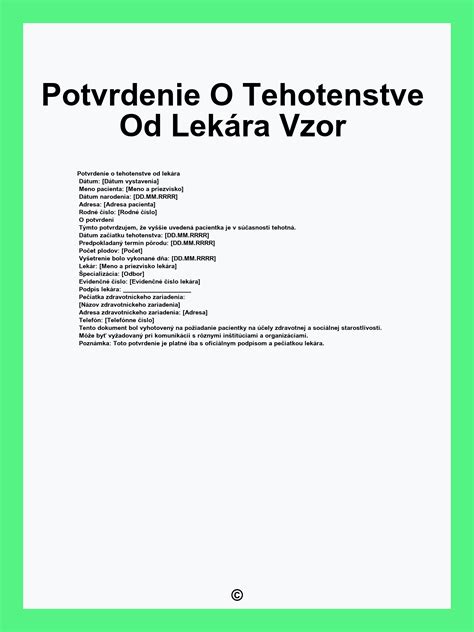 lekárske potvrdenie o tehotenstve