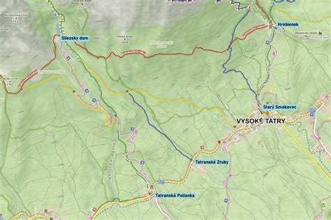 Mapa Tatranskej Polianky a okolia s vyznačenými zariadeniami
