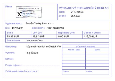 Vzor účtovného dokladu s označením zamestnanca
